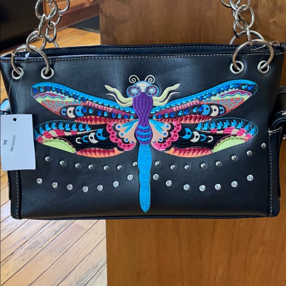 Dragonfly Embroidered Conceal Carry Purse Bag BNWT - Picture 2 of 9